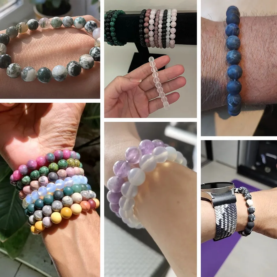 Bracciale Elasticizzato Unisex In Pietre Naturali – Opale Boulder 8mm – Rondelle Lisce 17,8 Cm – Gioiello Uomo Donna