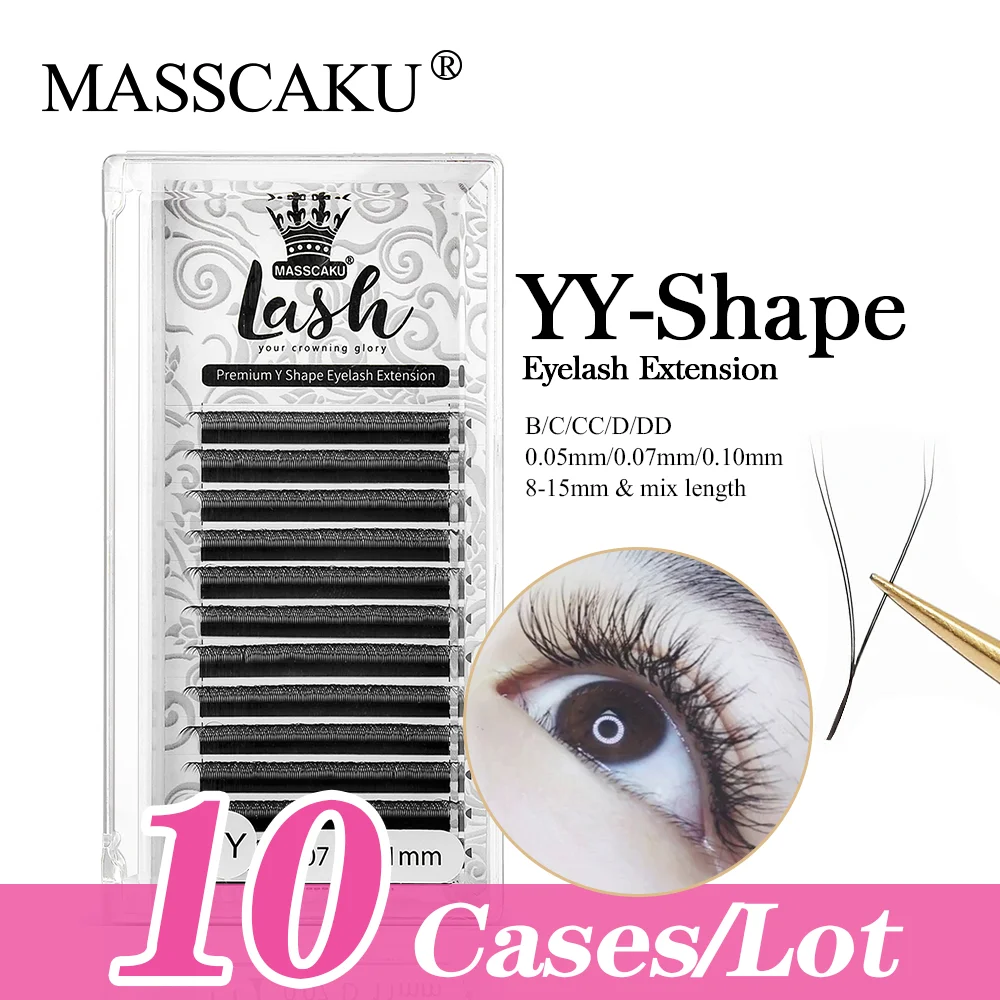 

10case/lot MASSCAKU sell 8-15mm & mix length soft russian volume Y lashes individual eyelash extension 0.07 YY shape eyelashes