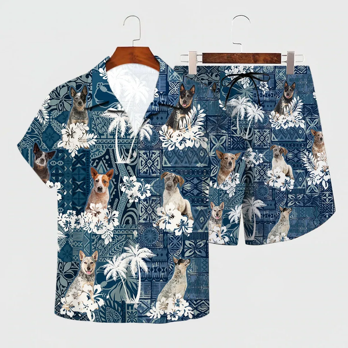 

Shirt Summer Australian Cattle Hawaiian Set 3D Printed Hawaii Shirt + Beach Shorts Men For Women Funny Dog Clothes