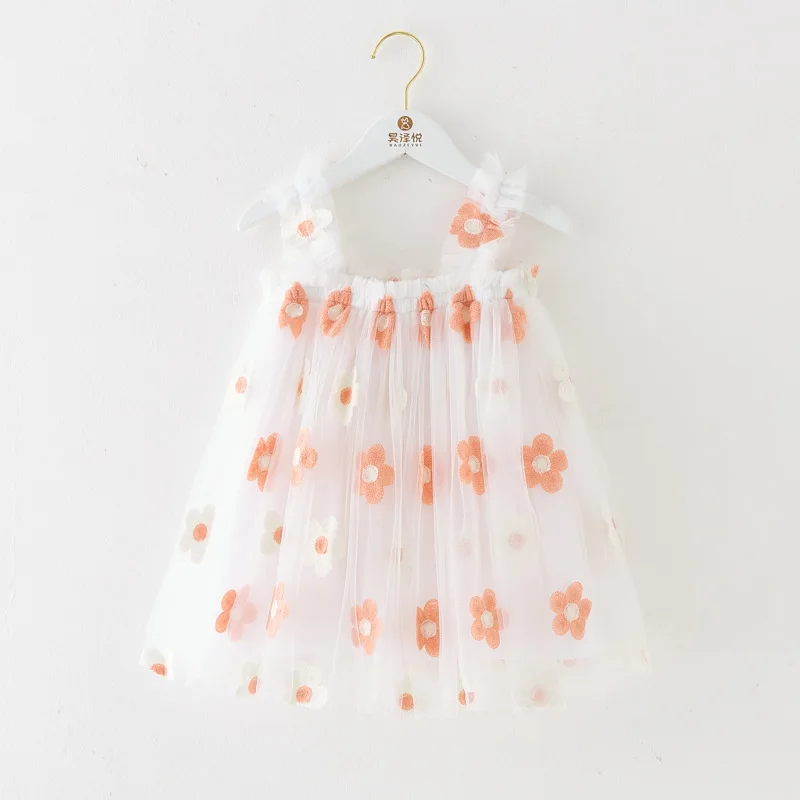 Baby Girl Dress Fashion Suspenders Embroidery Floral