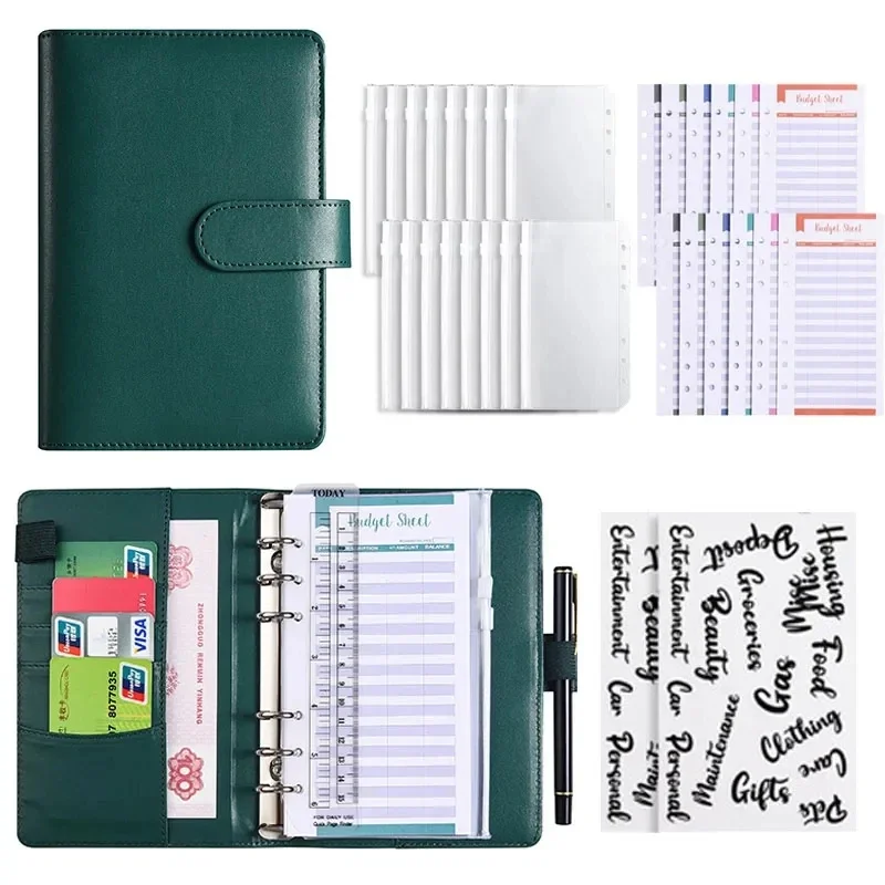 Leather Folder Macaron Color A6 Budget Binder Planner with 6PCS Cash Envelopes Colorful PU Leather Notebook Covers Folder Binder Pockets
