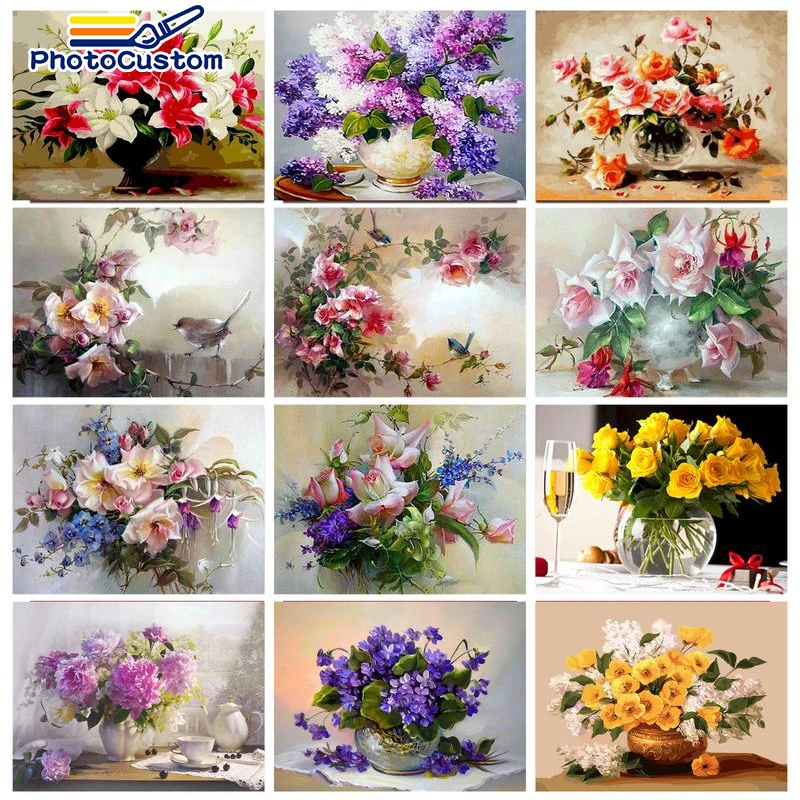 PhotoCustom Paint By Numbers Flowers Hand Painted Painting DIY Pictures By  Number Kits Drawing On Canvas Home Decor - AliExpress