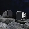 Bagues en acier inoxydable avec pierre d'agate noire pour hommes et femmes, bijoux de mariage de haute qualité, cadeaux simples, mode, livraison directe