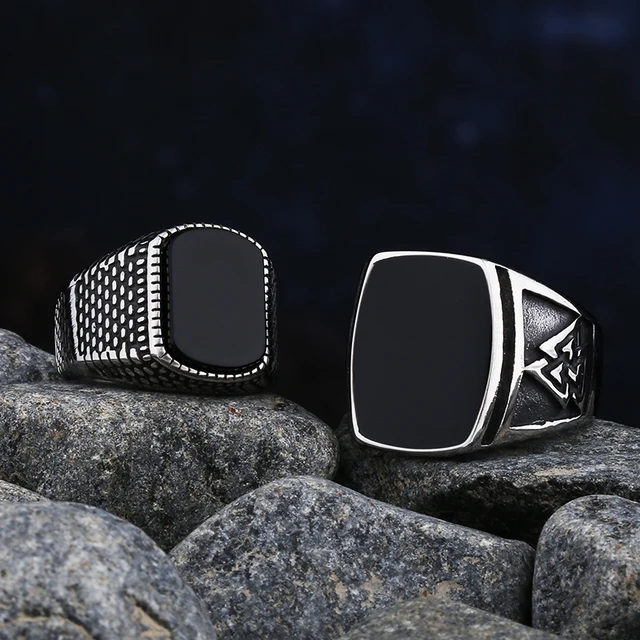 Bagues en acier inoxydable avec pierre d'agate noire pour hommes et femmes, bijoux de mariage de haute qualité, cadeaux simples, mode, livraison directe