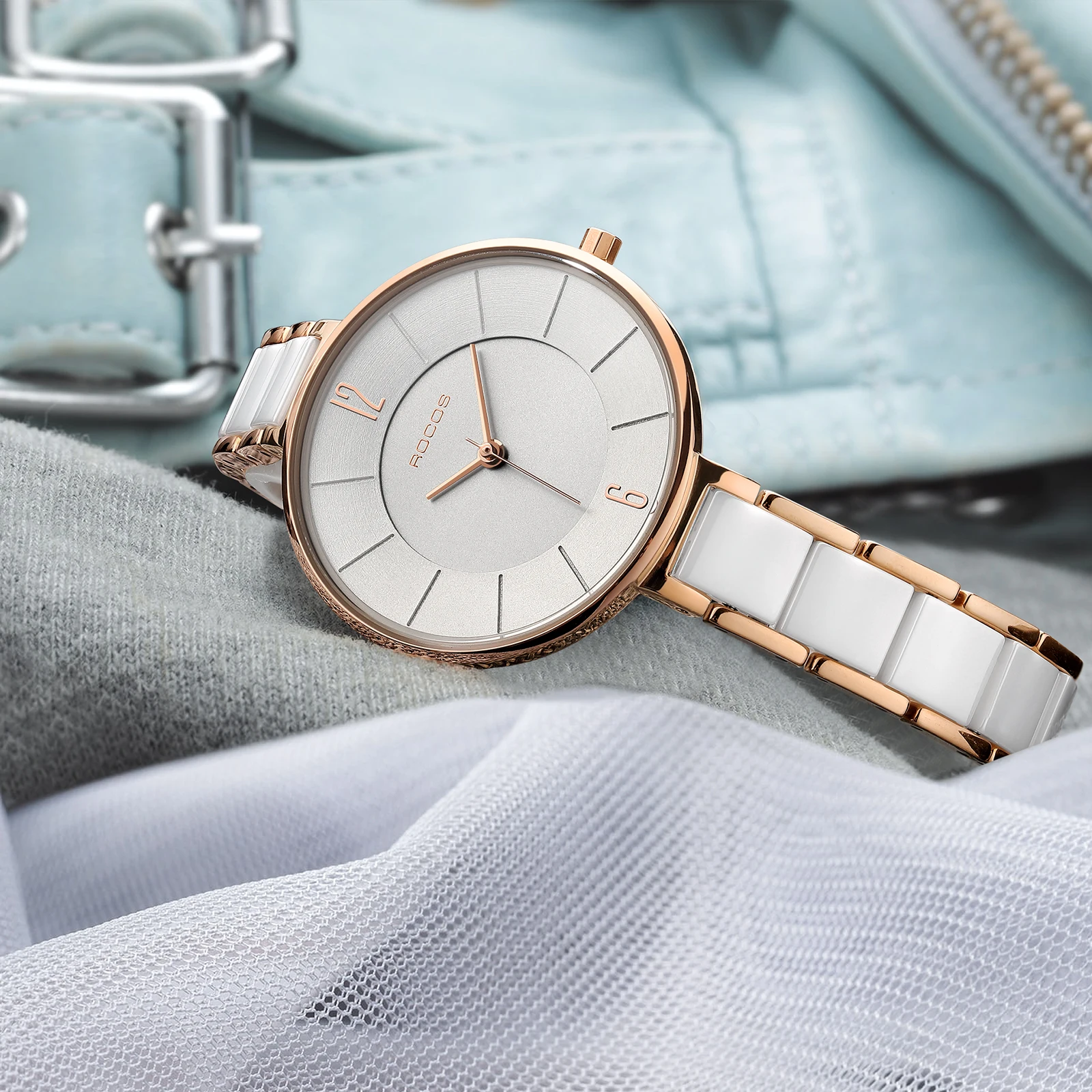 ROCOS Women's Ceramic Fashion Quartz Watch Elegant Luxury Ladies Watches Waterproof Quartz Watch for Women Slim Ceramic Clock