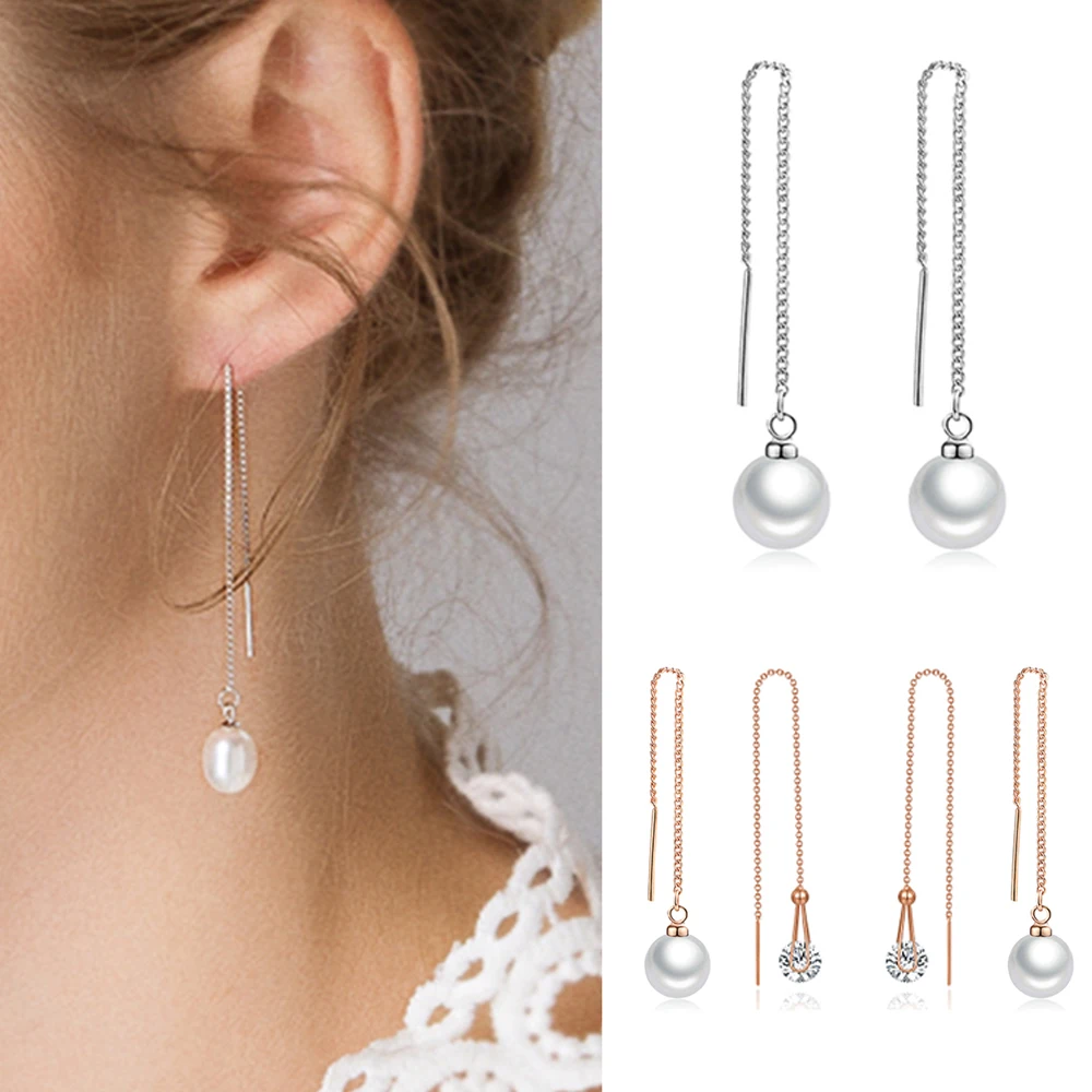 Piercing Baumeln Ohr Linie Ohrringe für Frauen Rose Gold Farbe Schwarz Imitation Trendy Schmuck für Mädchen Hochzeit Geschenk HotSale E033