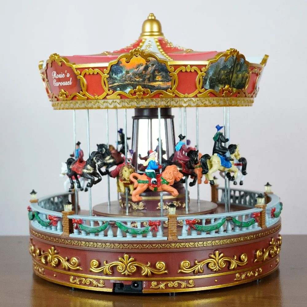 Carousel Music Box Christmas Red Led Musical Animation for