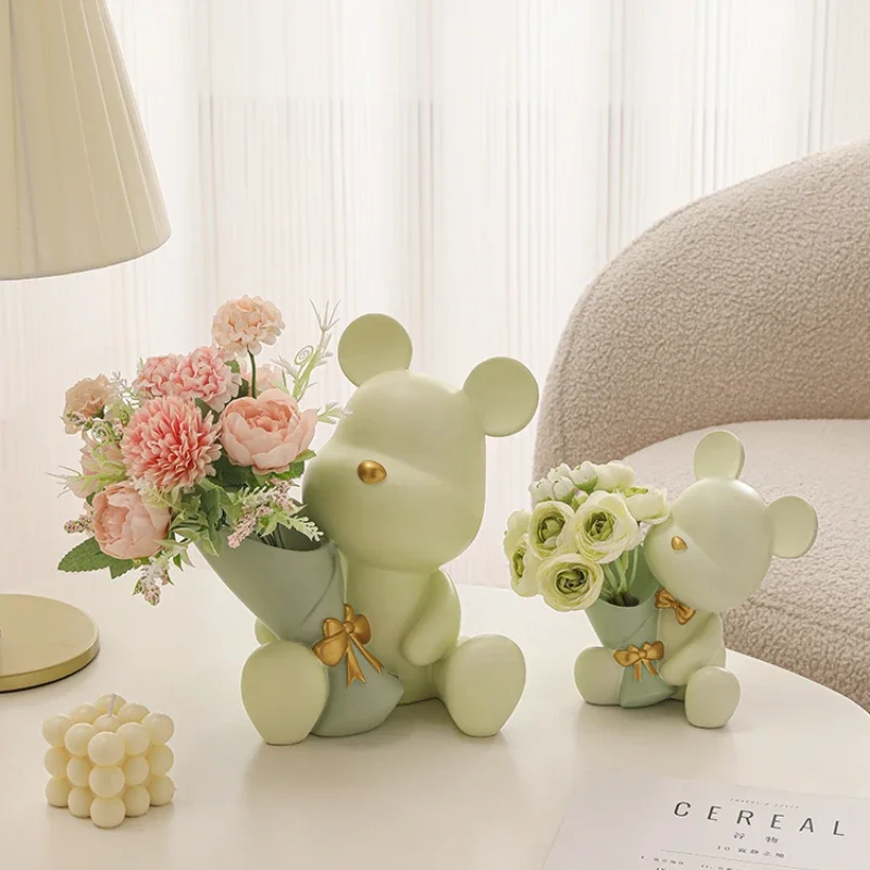 Nordic Bouquet Bear Living Room Decorations, Creative Vases, Home Entrance TV Cabinet Tabletop Decorations, Free Dried Flowers 4