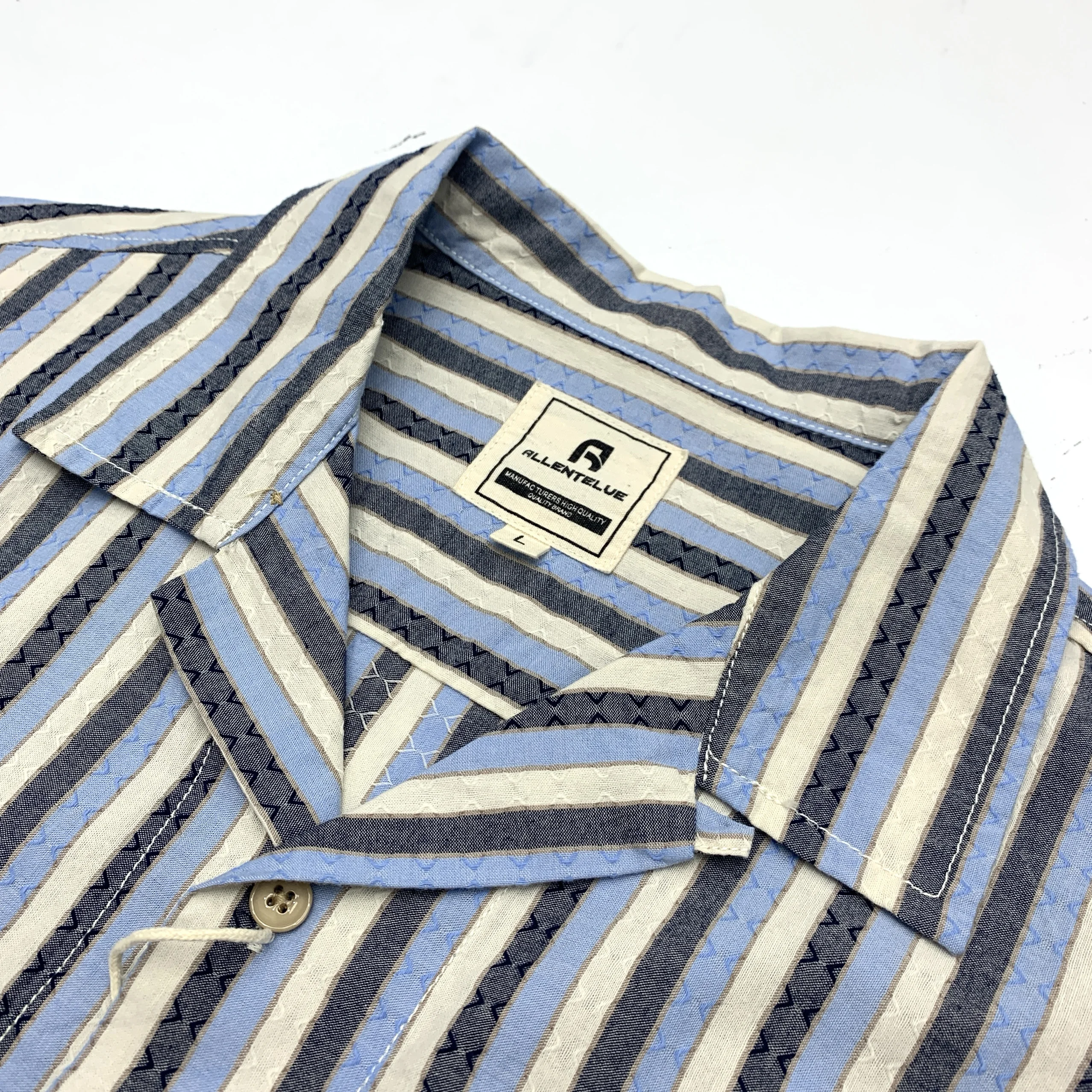 100% Cotton Woven Striped Short Sleeve Shirt - Japanese