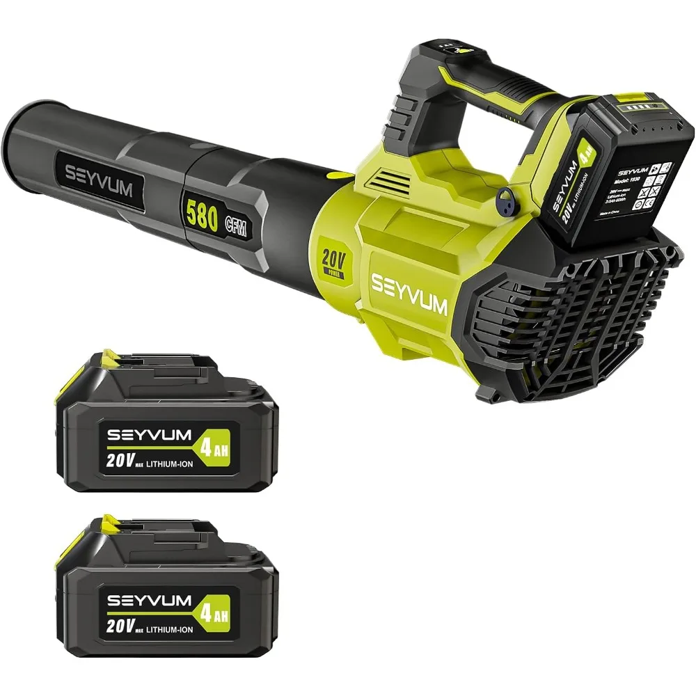 Leaf Blower-580CFM 20V Leaf Blower Cordless with 2 X 4.0Ah Battery & Charger, 3-Speed Dial Electric Handheld