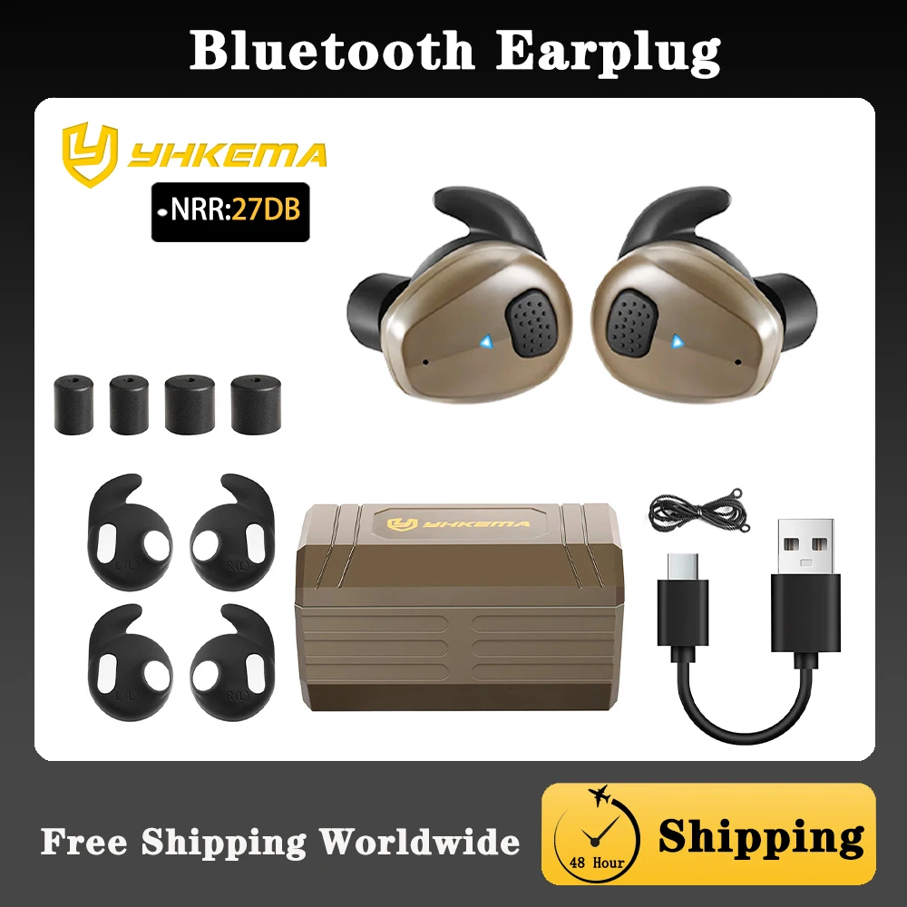Bluetooth Electronic Earbuds/Anti-Noise Headphones,NRR 27dB Hearing Protection Ear Plugs for Shooting Training，IPX5 Splash Proof