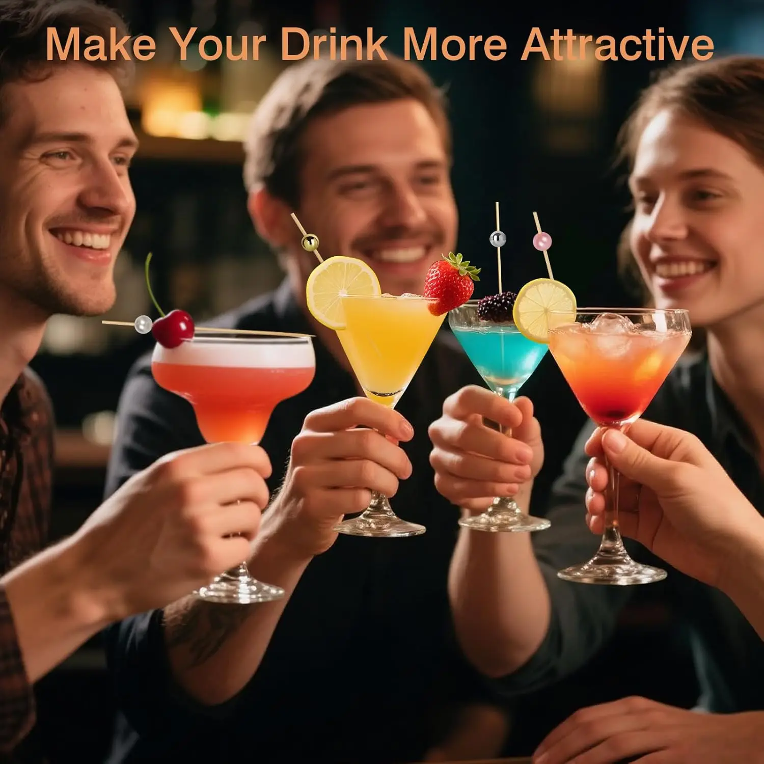 200 Cocktail Picks, Decorative Pearl Fancy Toothpicks for Appetizers, 4.7 IN Long Bamboo Skewers Wood Garnish Sticks for Food