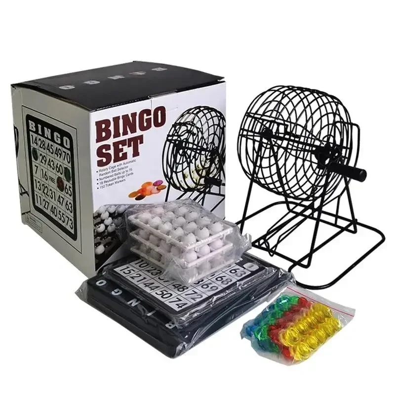 Bingo Set 75 Balls Traditional Lucky Lotto Game Family Lottery Draw Machine with Cage Number Cards for Indoor Outdoor Party Show