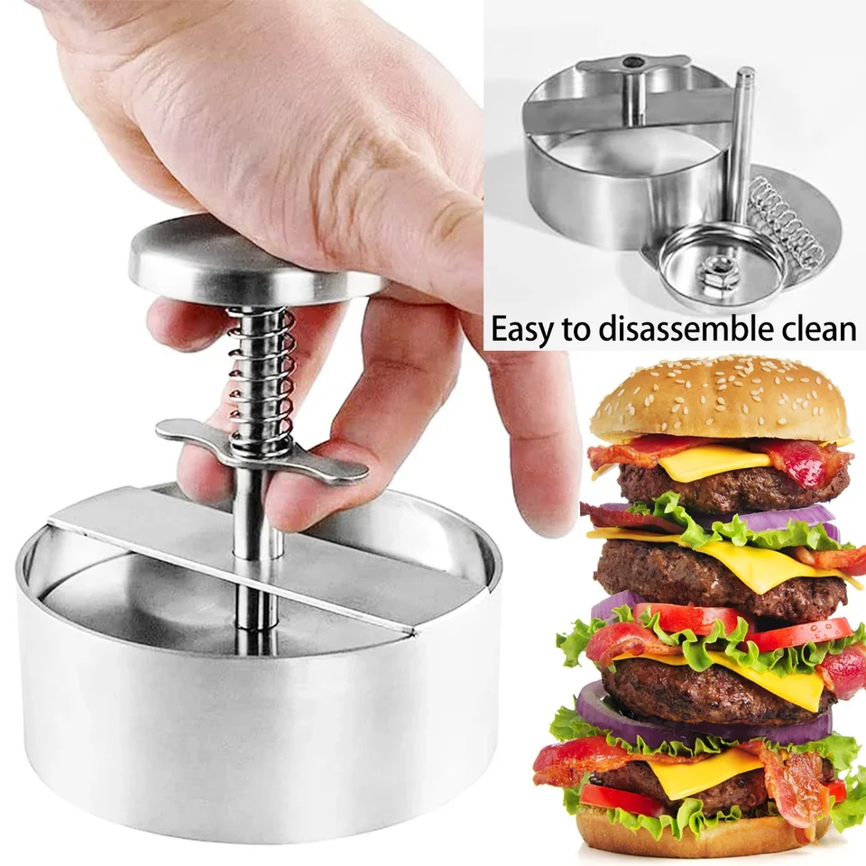 Pressa Per Hamburger In Alluminio Pressofuso Con 100 Carte Cerate, Diametro 11,7 Cm, Manico Ergonomico Staccabile, Antiaderente, Per Barbecue E Cucina