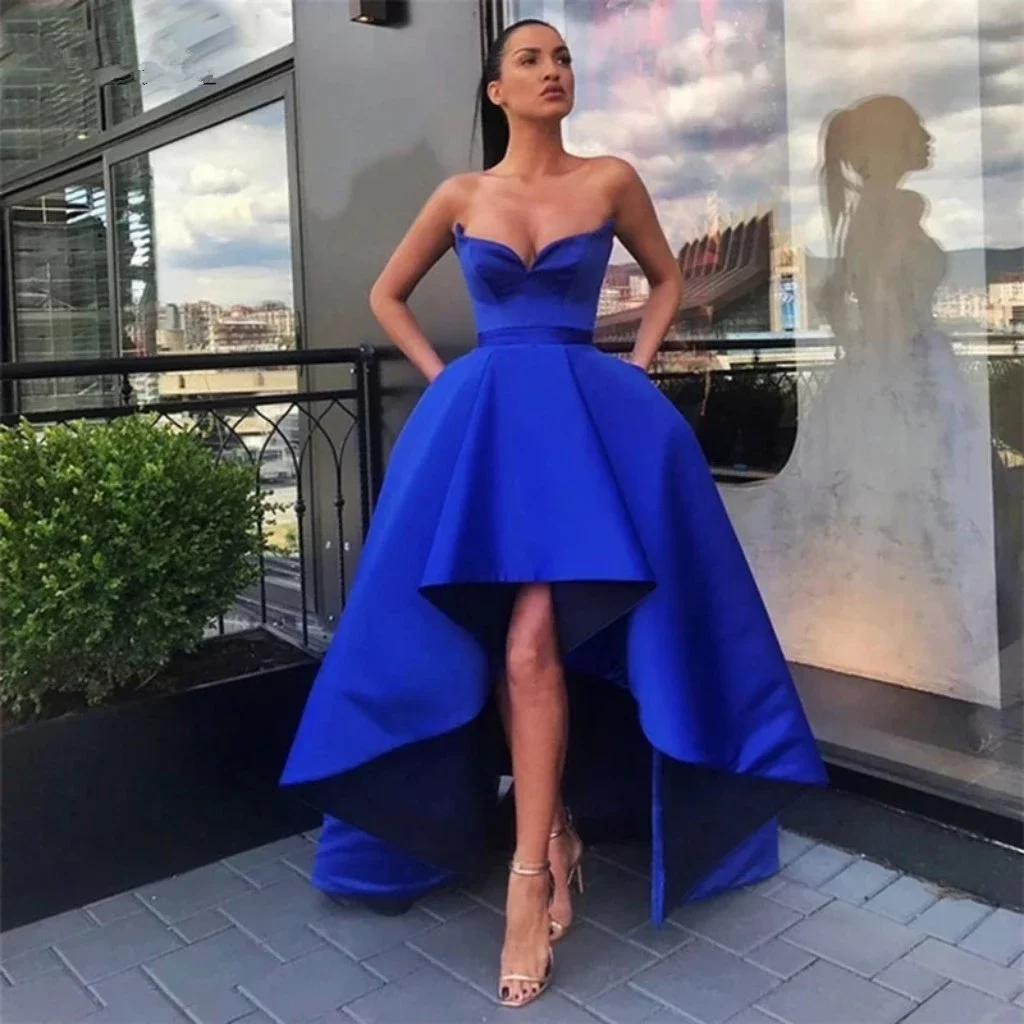 expedition activity isolation Royal Blue Prom Dresses Short Front Long Back High Low Women Formal Party  Night Sexy Satin Formal Evening Gown With Pocket - Prom Dresses - AliExpress