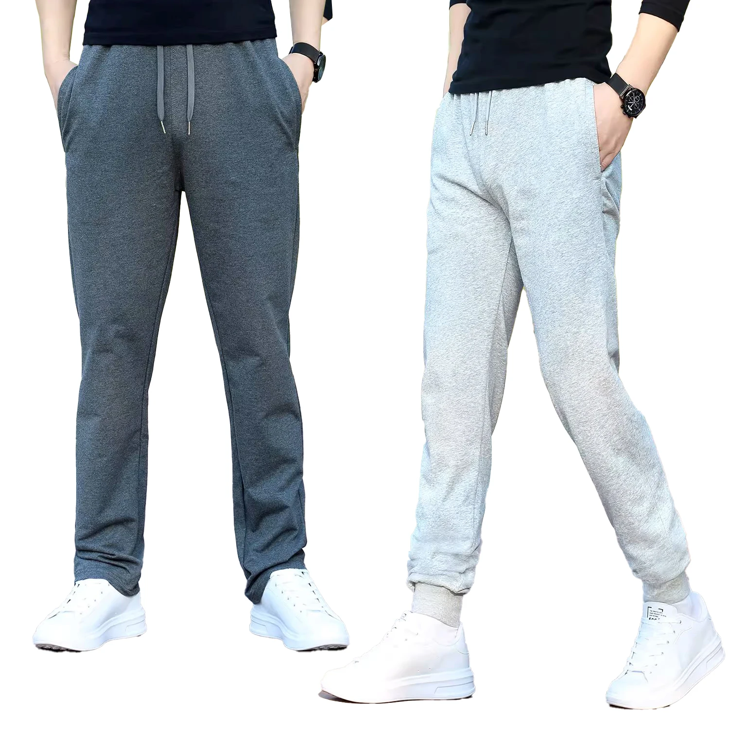TOPIND 2 pcs Men's Trouser summer thin casual long trouser fat plus size sweat trouser elastic male straight loose fat man
