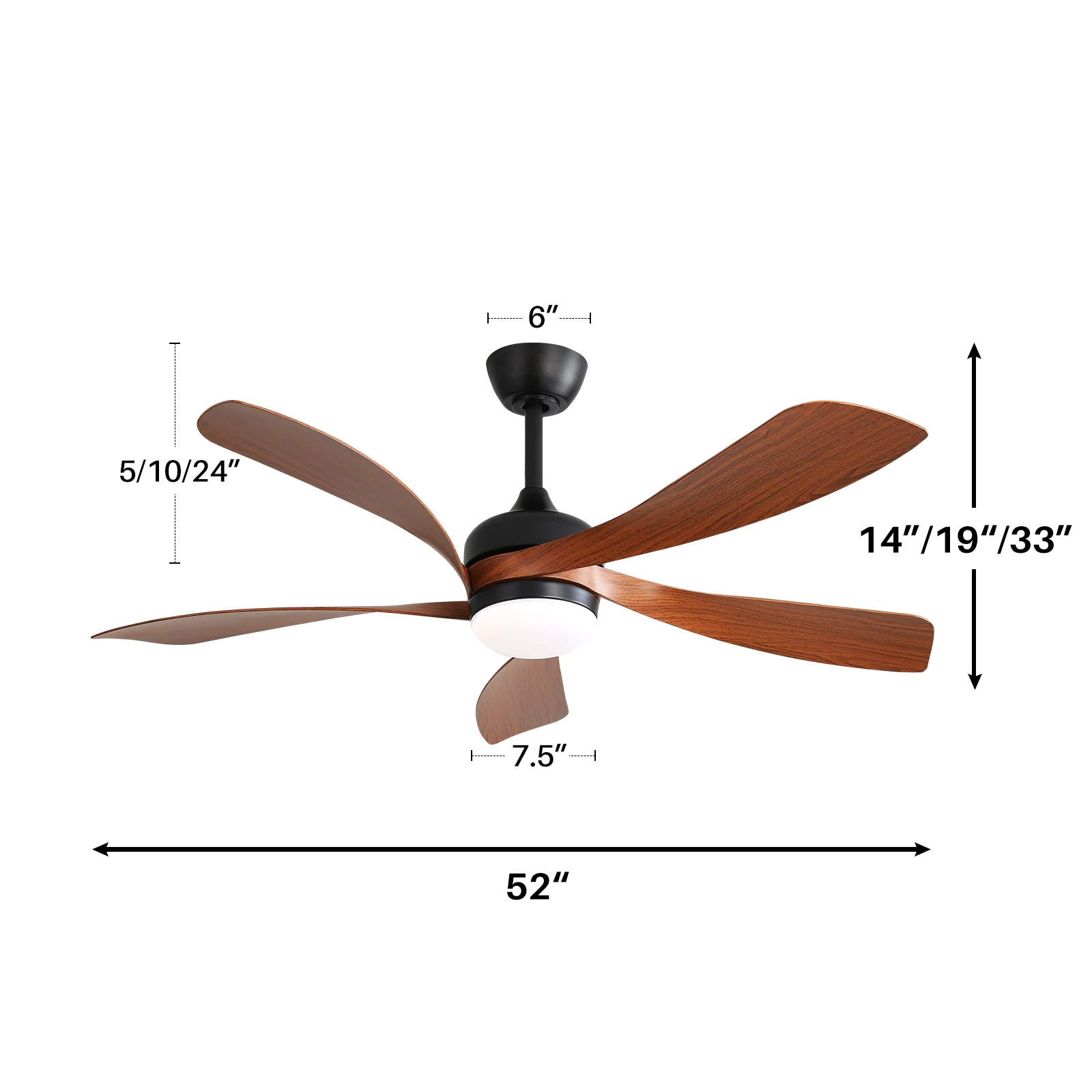 Sofucor Modern 52-Inch 5 Blade Ceiling Fan With LED DC 6-Speed High Wind Speed With Remote Control
