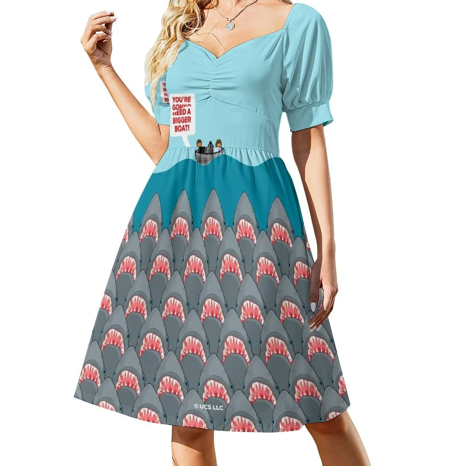 thumbnail image 1 of Vestido de manga corta de la película Tiburón, vestido holgado de verano, vestido de fiesta de lujo para mujer, vestidos de verano para mujer, 1 of 7