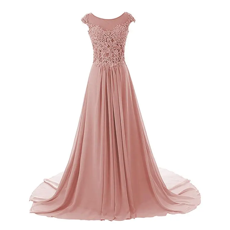 

Blush Chiffon Mother of The Bride Dresses for Weddings A-Line with Beaded Lace Appliques vestido madrinha de casamento longo