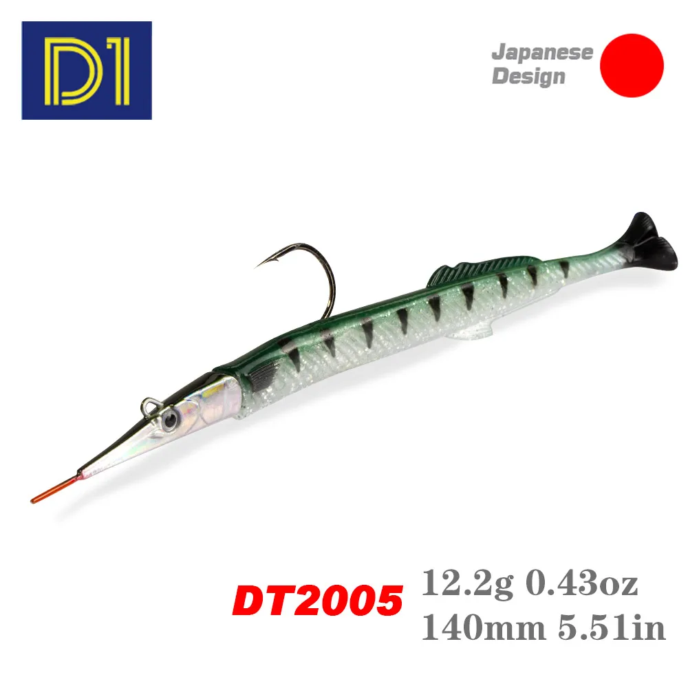 

D1 Soft Lure Needle Fish 140mm/12.2g Sinking Jig Head Silicone bait for Bass Trout Flexible Tail PVC Fishing Tackle