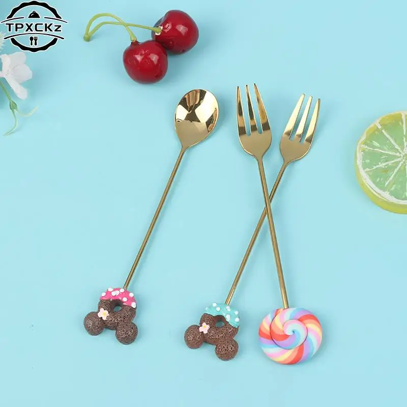 4pcs Stainless Steel Donuts Candy Spoon Forks Kitchen Tableware Milk Coffee Stirring Spoons Dessert Cake Tools Cutlery Spoon Set Stainless Steel Spoon Stainless Steel Fork Spoon Set Stainless Steel Spoon Set