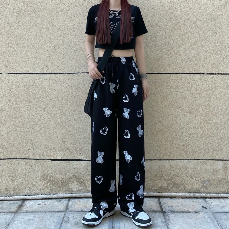 pants female ins Japanese cartoon printing trousers female high waist black straight pants male couple loose bf wide leg pants 10pcs lot nbsanminse mpc m5 m6 1 8 1 4 3 8 1 2 brass fitting pneumatic male straight compress air fitting