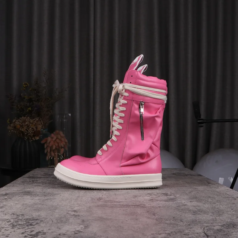 

High Street Men Sneakers Women Ankle High Casual Shoes Ro Owens Y2k Higher Quality Hard Wearing Leathers Shoes