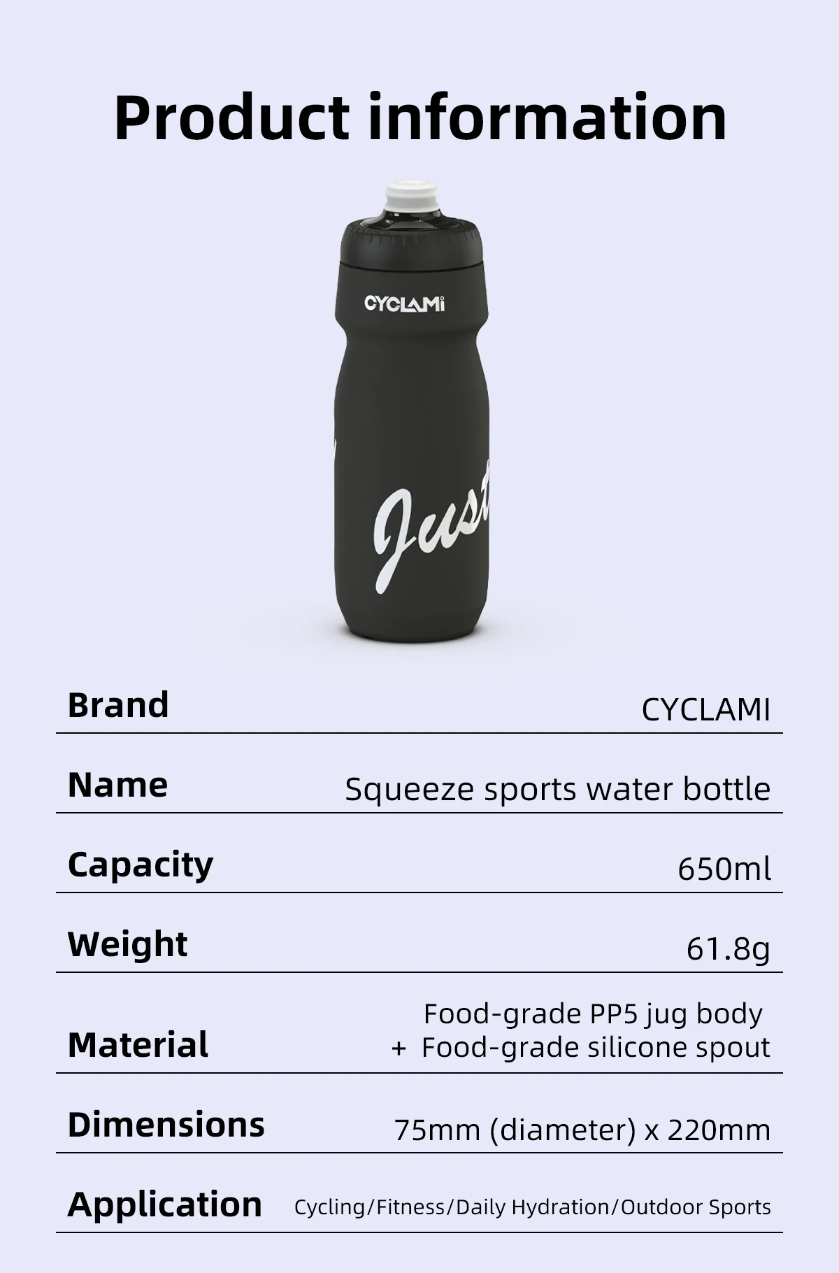 CYCLAMI Bicycle Water Bottle 650ml PP5 Plastic for MTB Road Bike Water Cup Outdoor Sports Portable Squeeze Drink Cycling Kettle Image 11