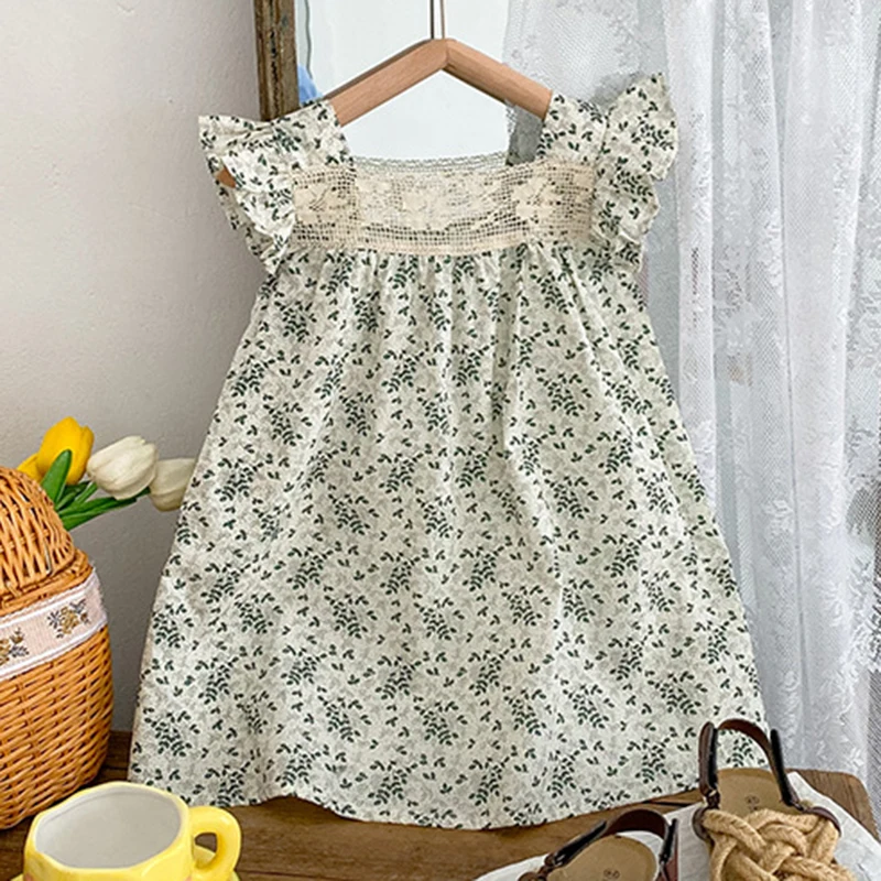 

Summer Kids Baby Girls Dress Kids Baby Girls Sleeveless Sweet Leaf Lace Princess Dress Baby Girls Children Clothes Dress