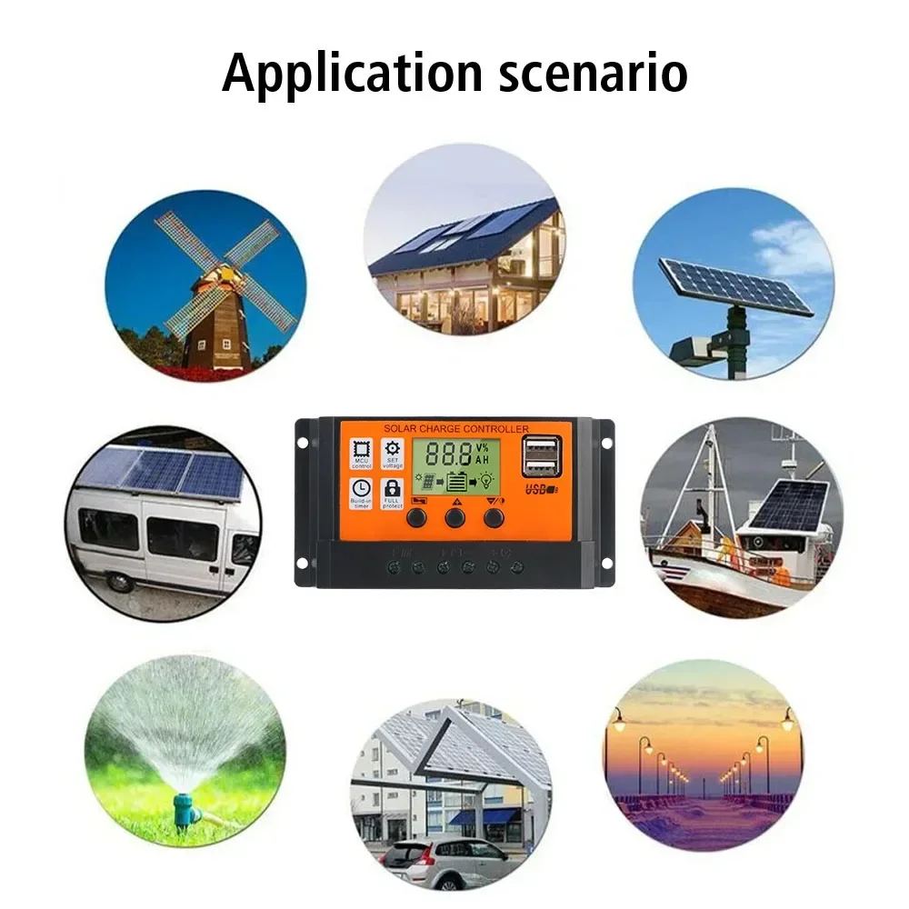 Solar Controller LCD Accessories 10A, 10A 20A 30A 12V 24V Automatic Identification Photovoltaic Regulator Color Screen Timer
