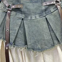 Retro Spliced Denim Pleated Skirt for Women Summer New Temperament Hot Girl Fashionable High Waist A-line Skirt - Image 6