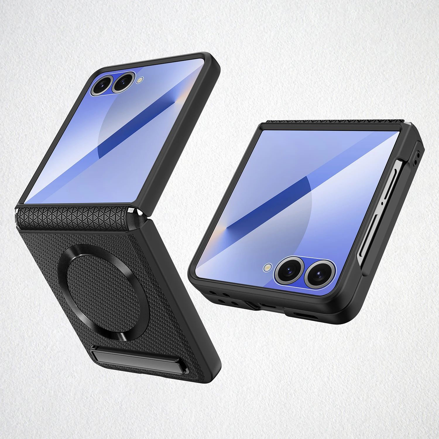 Magnetic Wireless Charging Kickstand Phone Case with Hinge Protection and Leather Cover