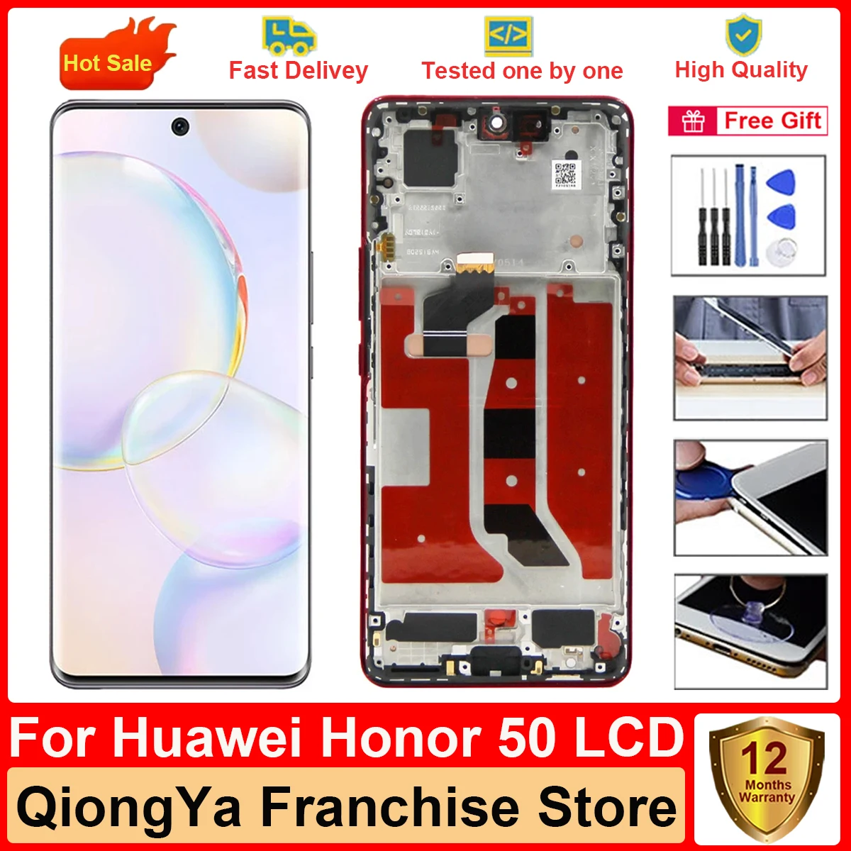 

6.57" 100% Original New honor 50 Display For Huawei Honor 50 NTH-AN00 NTH-NX9 With Frame LCD and Touch Screen Digitizer Assembly