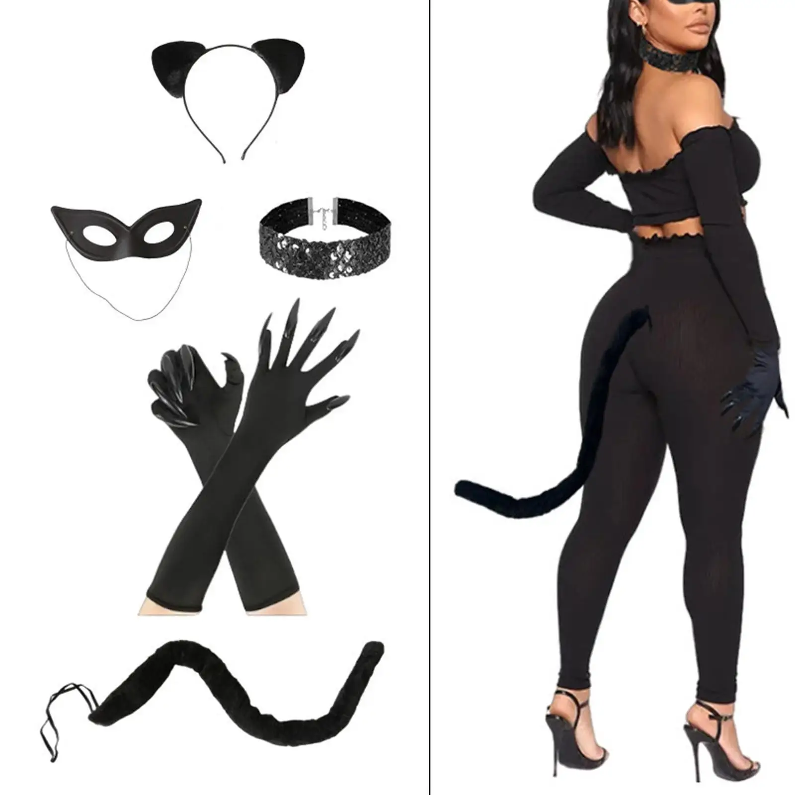 Black Cat Costume Set for Women Funny Cat Cosplay Gloves for Halloween Festivals Black Cat Costume Set for Women Funny Cat Cosplay Gloves for Halloween Festivals