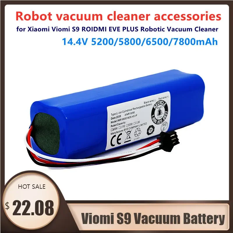 

14.4V 5200mAh Li ion Battery Rechargeable Battery Pack for Xiaomi Viomi S9 ROIDMI EVE PLUS Robotic Vacuum Cleaner Accessories