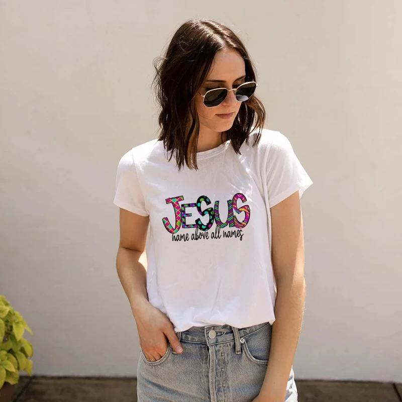 

Colorful Jesus Print Cotton T Shirt Women Vintage Tops Harajuku T-shirt Fashion Pattern Short Sleeve Streetwear