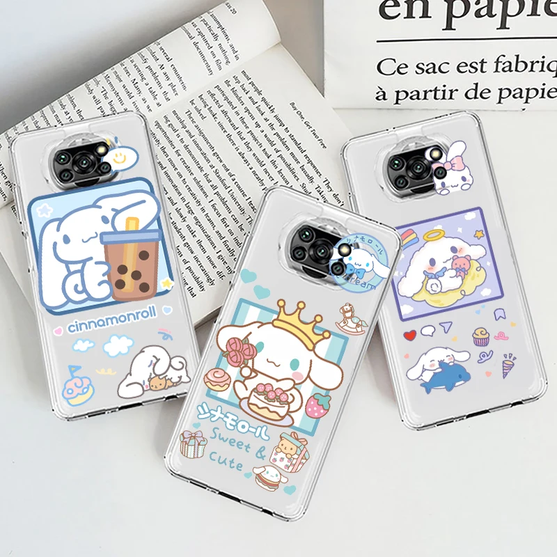 

Cute Cinnamoroll Sanrio Art For Xiaomi Mi Poco F5 F4 F3 F2 X5 X4 X3 M6 M5 M5S M4 M3 Pro GT NFC 5G Transparent Phone Case