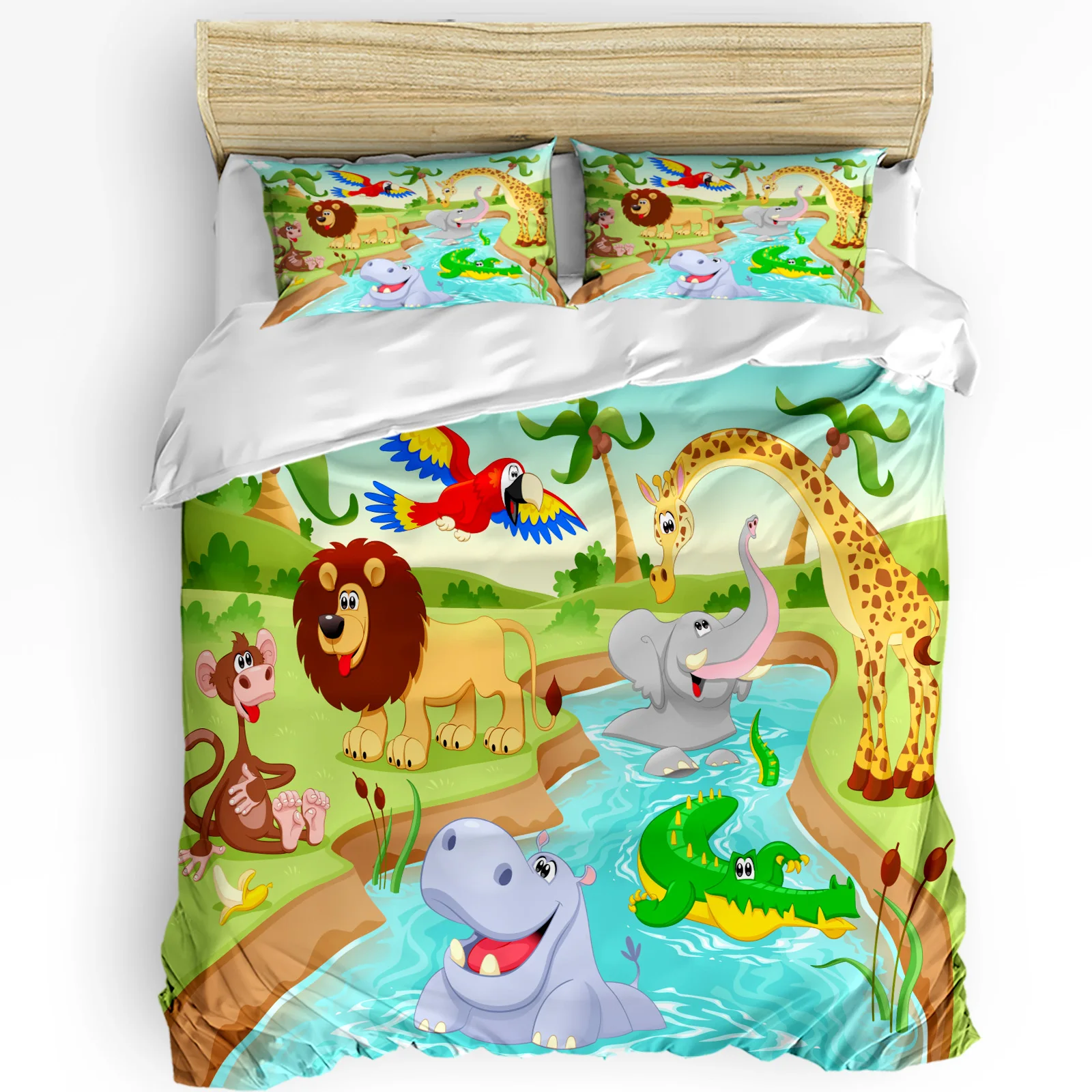 

Cartoon Animal Jungle Zoo Giraffe Lion Elephant Bedding Set 3pcs Duvet Cover Pillowcase Quilt Cover Double Bed Set Home Textile