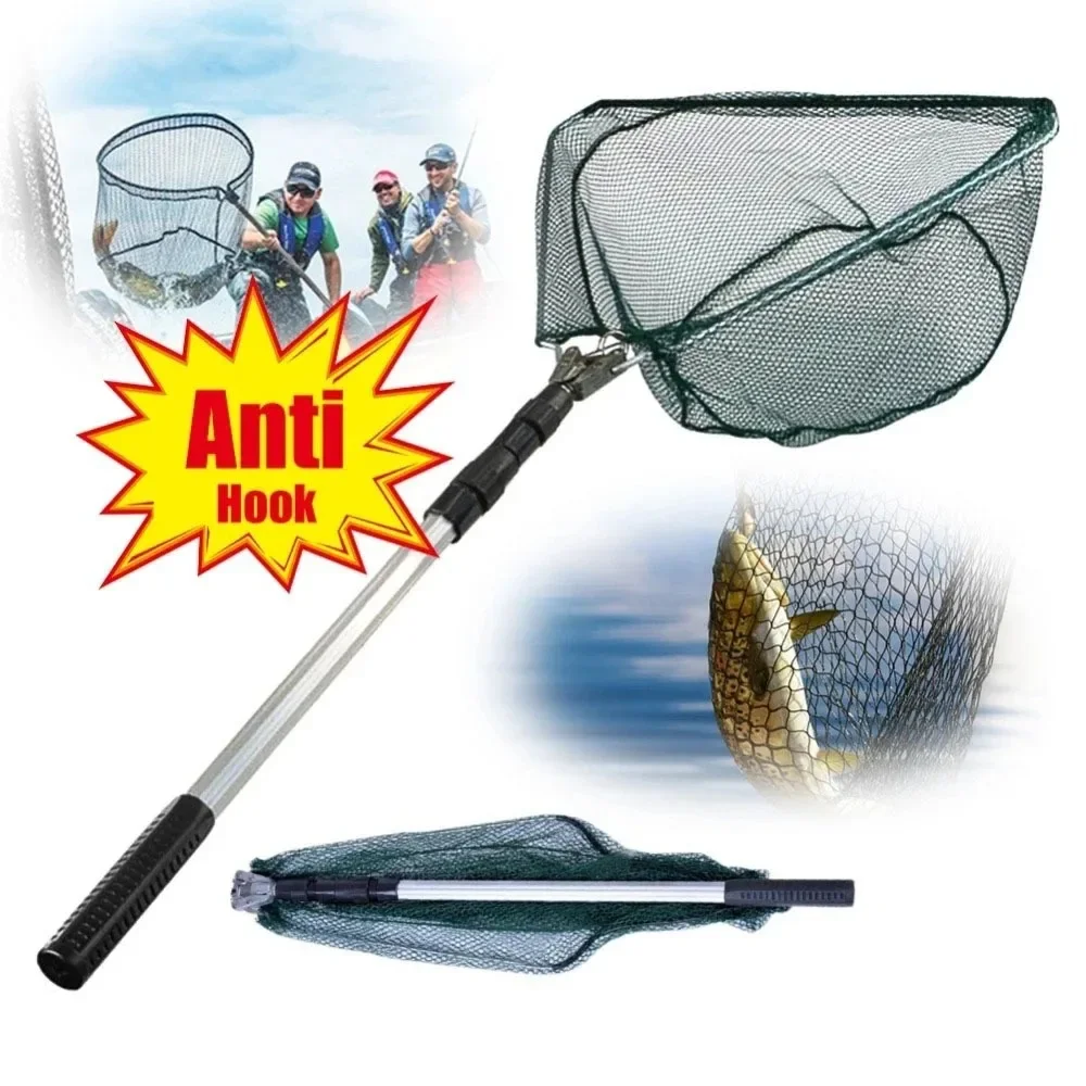 Telescopic Landing Net 150/170cm Folding Fishing Pole Extending Fly Carp Course Sea Mesh Foldable Fishing Net for Fly fishing landing net