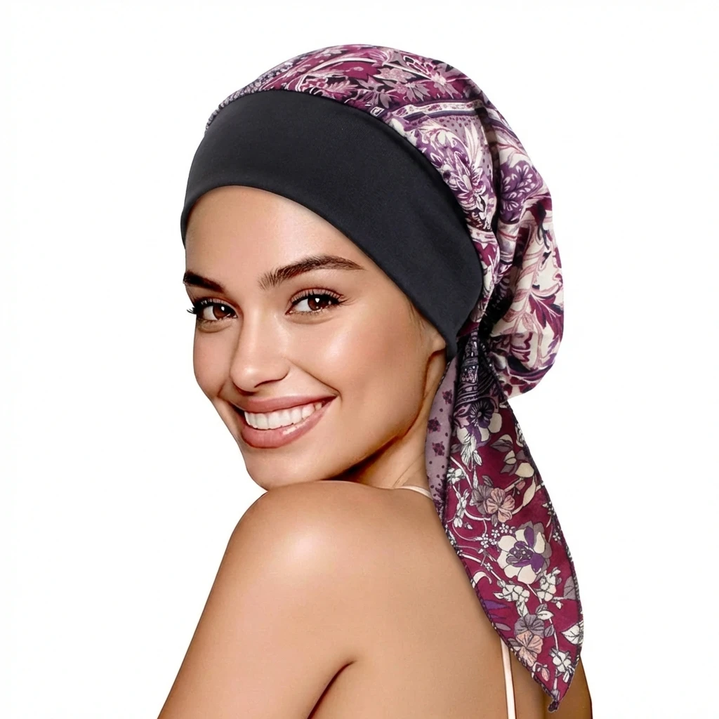 Neue Damen-Hüte mit Blumenmuster, elastische muslimische Hijab-Hüte, Kopftücher mit langem Schwanz, Chemo-Mützen, Krebs-Bandanas – Detail 10