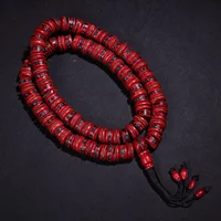 12"Tibetan Temple Collection Old Gabala Carving Red 108 Buddha Beads Necklace Pendant Amulet Dharma Worship Hall Town house 1