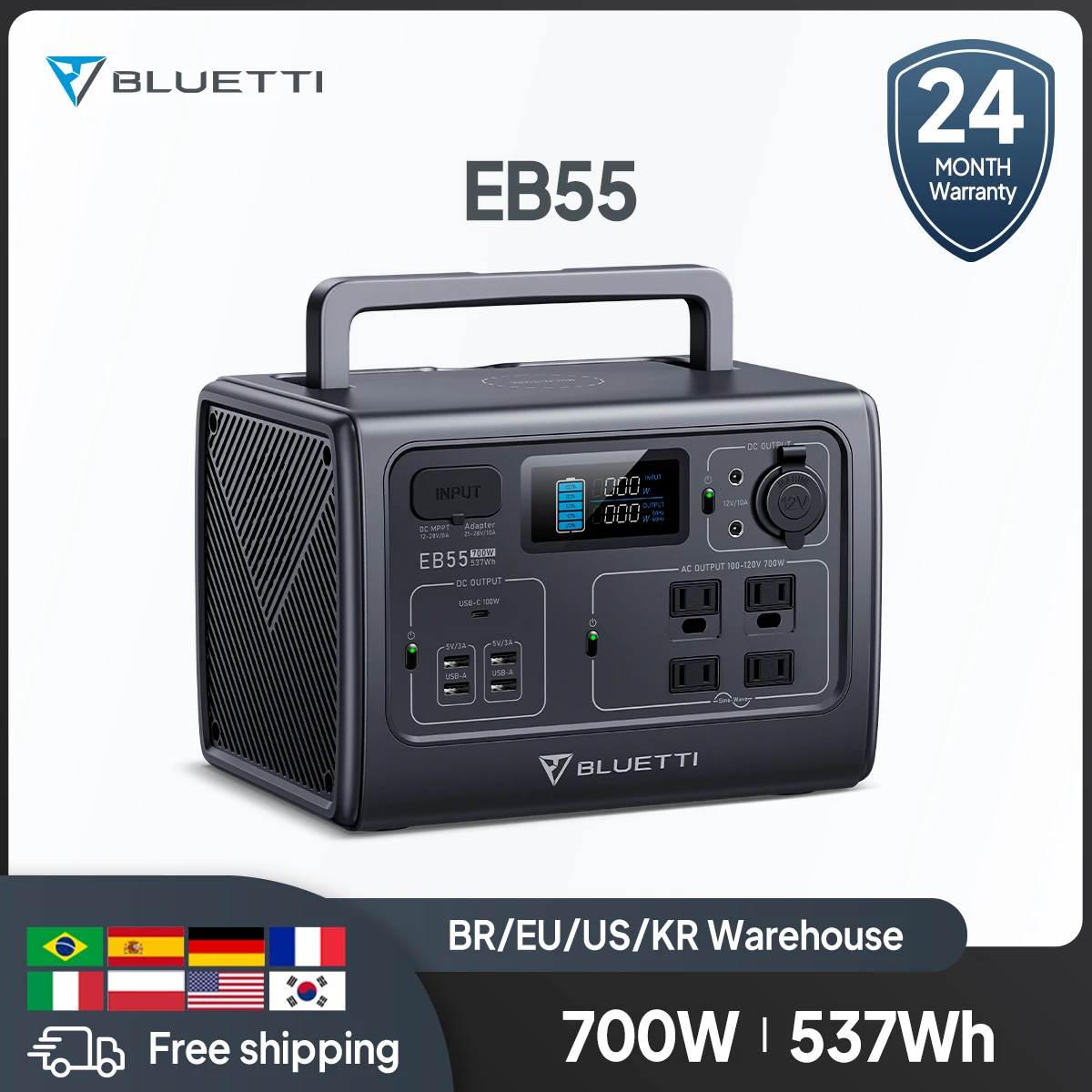 Bluetti Eb55 700W 537Wh Centrale Elettrica Portatile Lifepo4 Batteria Generatori Solari Per Tenda Campeggio Rv Stazione Di Pesca Power Bank