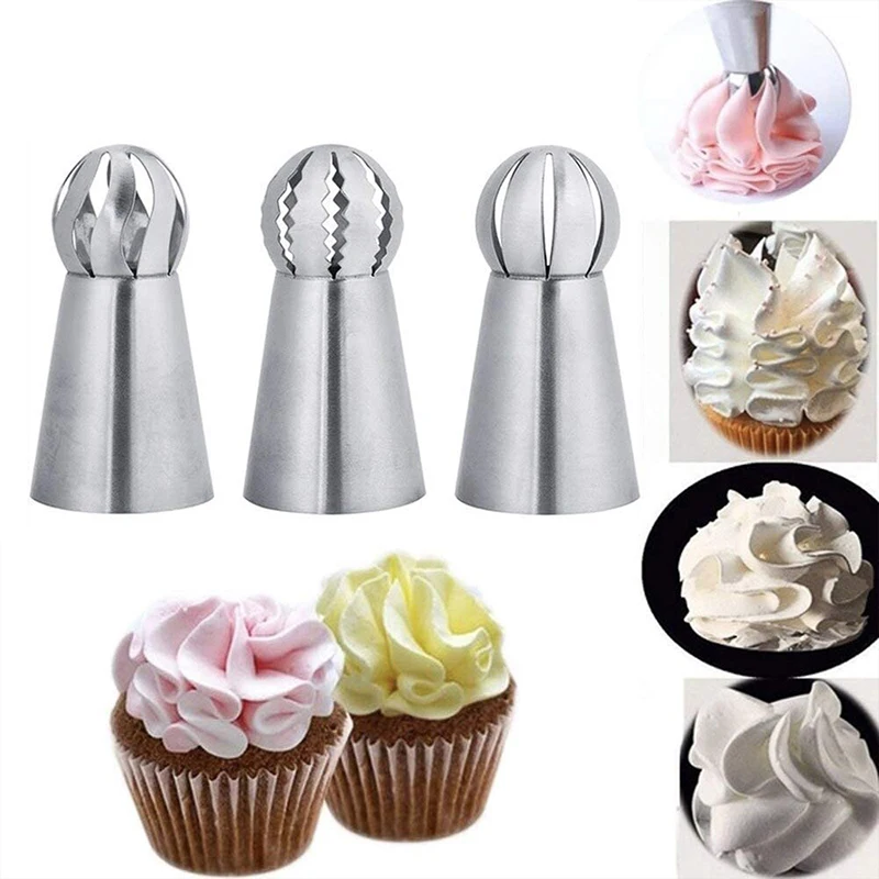 3PCS Stainless Steel Russian Icing Piping Nozzles – Cake Decorating Kit 1