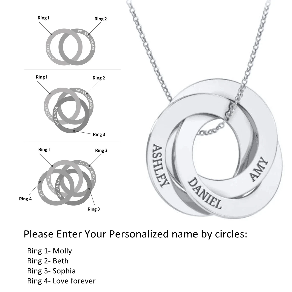 

Custom Circle Initial Family Name Personalized Engraved Necklace Linked Circle Stainless Steel Pendant Mothers Gifts for Mom