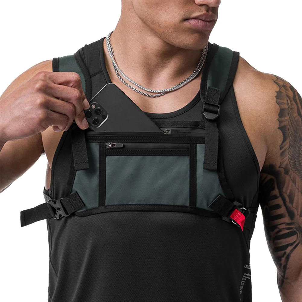 Chest Pack with Phone Holder Sports Chest Bag for Men Water Resistant Running Vest Bag for Workouts Running Cycling