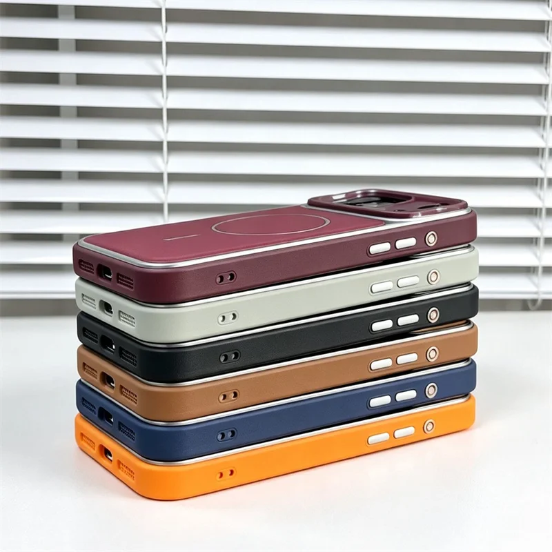 Leather Magnetic Phone Case with Magsafe Wireless Charging and Shockproof Protection