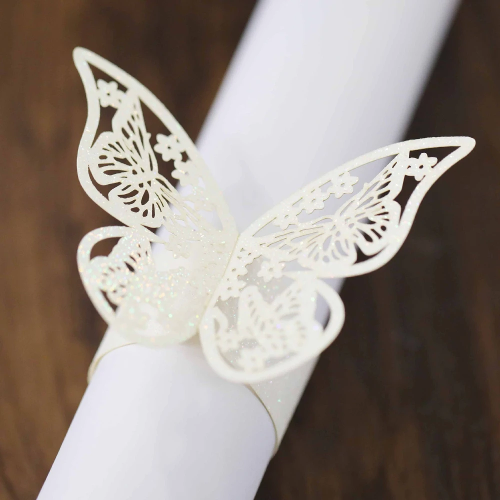 

25pcs Glitter Paper Butterfly Laser Cut Paper Rings Napkin Buckles Napkin Bands Banquet Party Favors for WeddingTable Decoration