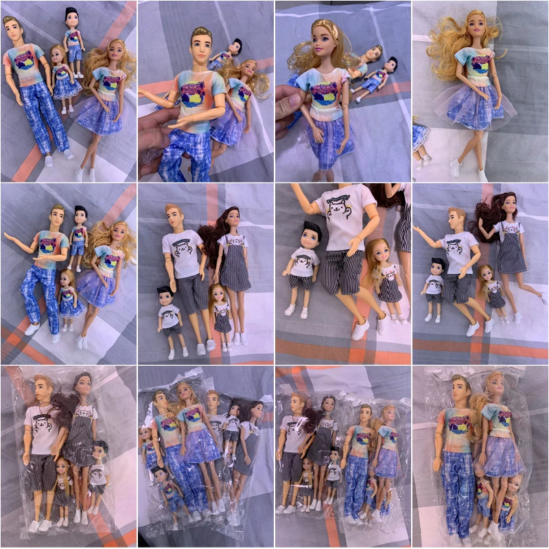 30cm Family Doll Mom Dad Ken and Kids 4 Dolls Set Play House Toy 1/6 Doll Toy for Girls Boys Birthday Gift 6
