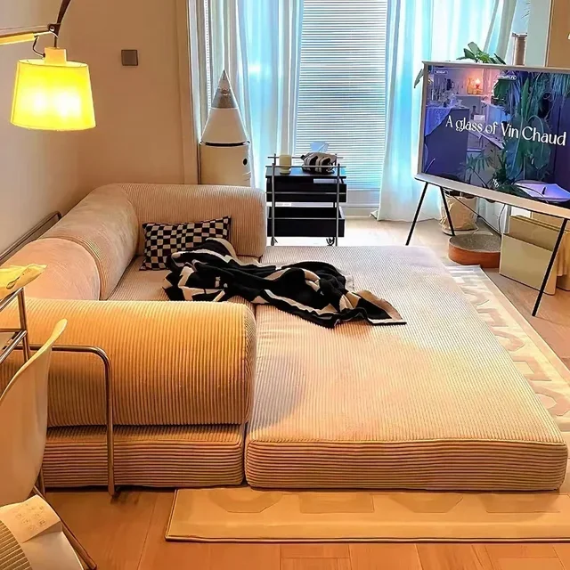 Divano a compressione sottovuoto italiano semplice retrò di fascia alta in velluto a coste soggiorno divano letto pieghevole lavabile personalizzabile 5