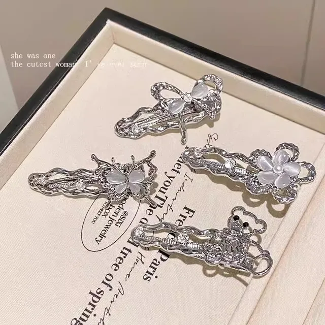 Y2K Irregular Liquid Metal Hairpin Butterfly Zircon Hair Clips Girl Bang Clip for Women Hair Accessories Fashion Silver Blue New